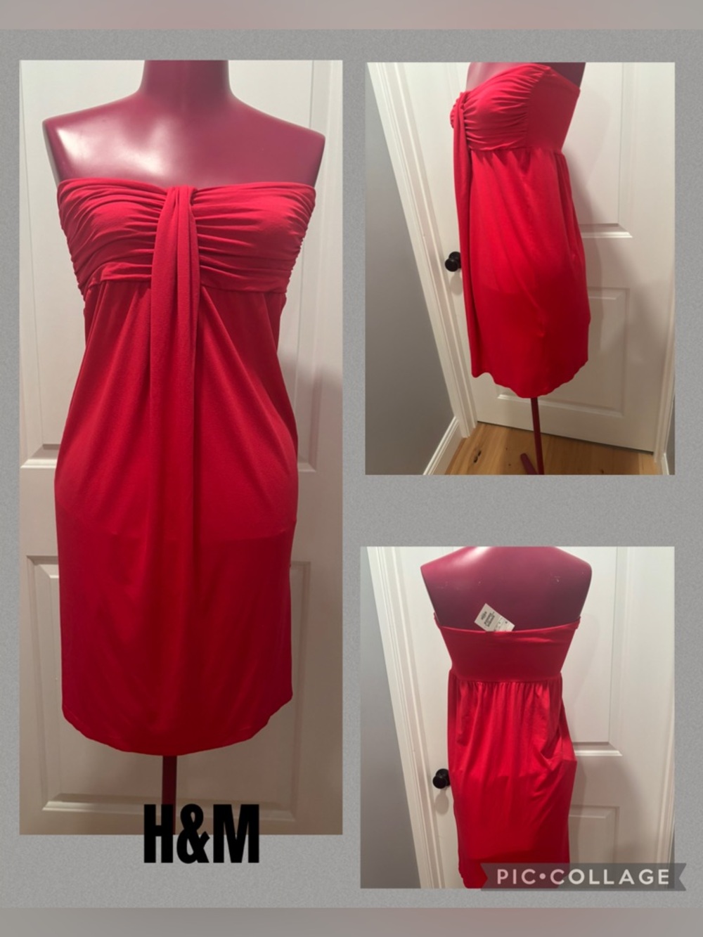 H&M Y2K fuchsia pink strapless baby doll style dress 8